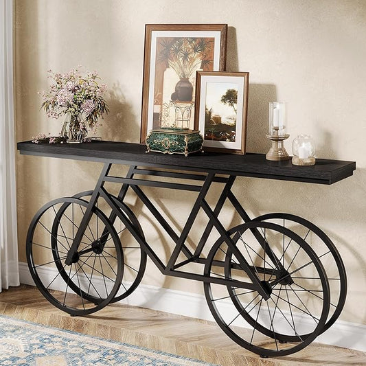 Tribesigns 70.9-Inch Extra Long Console Table, Narrow Sofa Table with Bicycle Metal Base, Modern Industrial Entryway Table Behind Couch Table for Living Room, Hallway, Entrance, Foyer, Black