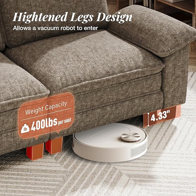 U-Shaped Cloud Modular Sofa Set, Deep Seat 3-Piece 6-Seater Sectional Couch & Removable Arms, Plush Chenille for Living Room - Smoky Gray