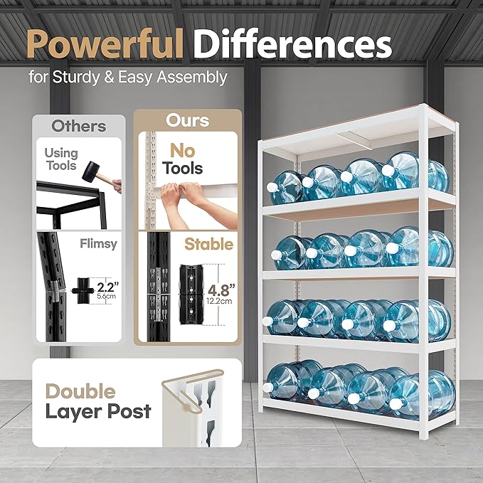 HOMEDANT House 5 Tier Laminated Metal Shelving Unit Adjustable Storage Utility Rack Heavy Duty Shelves Organization Multipurpose Shelf Kitchen Garage Pantry Closet (4, (L) 48.1" W, White)