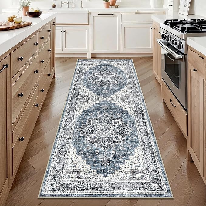 2x6 Vintage Runner Rug Low Pile Runners Non-Slip Machine Washable Rug Retro Distressed Print Lightweight Carpet for Hallway Kitchen Living Room Bedroom Laundry Room
