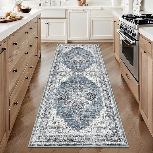 2x6 Vintage Runner Rug Low Pile Runners Non-Slip Machine Washable Rug Retro Distressed Print Lightweight Carpet for Hallway Kitchen Living Room Bedroom Laundry Room