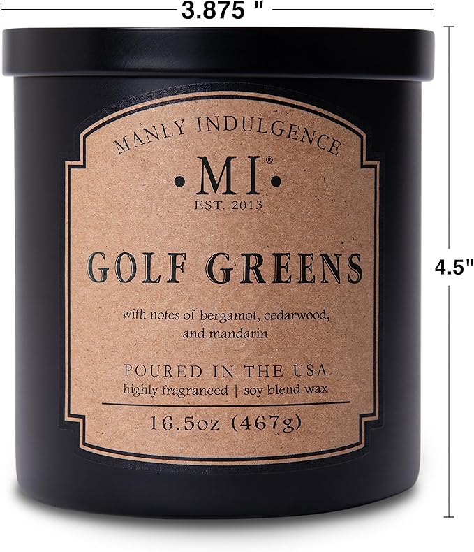 Manly Indulgence Golf Greens Scented Candles for Men, 2 Wick, 16.5 oz, Premium Soy Blend Wax, 60H Burn, Candles for Home Scented - Made in The USA