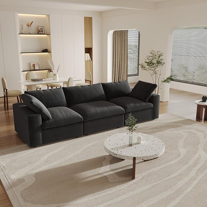 WJShome Cloud Modular Sectional Couch, 120.45" Convertible Couch - 3 Seater for Living Room, Minimalist Deep Sofa, Washable & Replaceable Sofa Covers (Black)