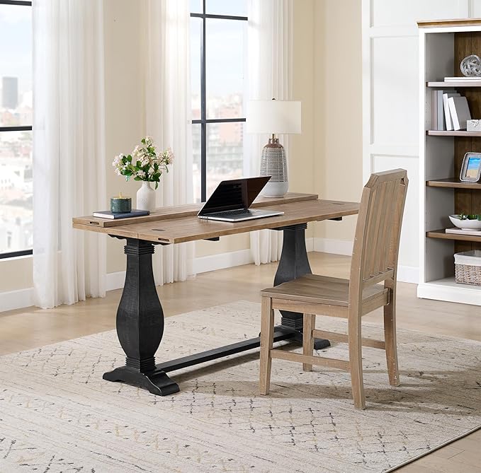 Martin Svensson Home Napa Solid Wood Pedestal Flip-Top Sofa Console Table, Black and Driftwood