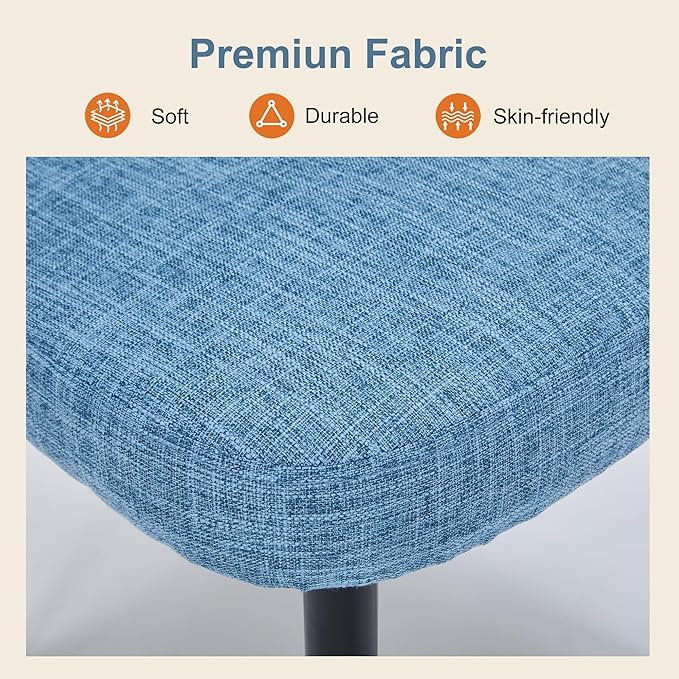 Modern Dining Chairs, Fabric Upholstered Accent Kitchen Chairs with Comfy Padded Seat & Sturdy Metal Legs, Side Farmhouse Chairs for Dining Room, Living Room, Restaurant (Blue, Set of 4)