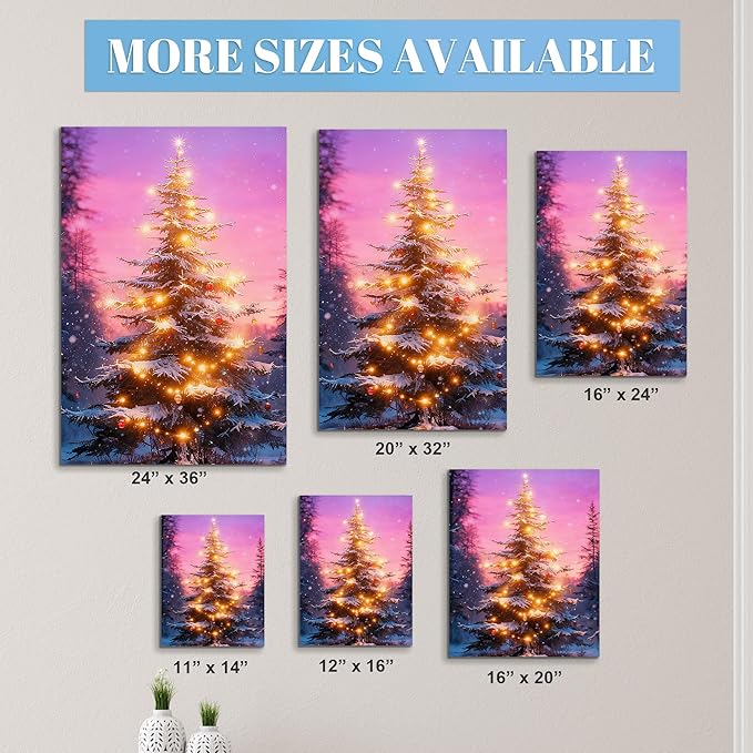 Framed Christmas Pictures Wall Decor,Vintage Pine Tree Prints,Winter Christmas Canvas Wall Art Decoration for Bedroom Bathroom Living Room Rustic Xmas Holiday Gifts (Christmas Tree 18, 11'' X 14'')