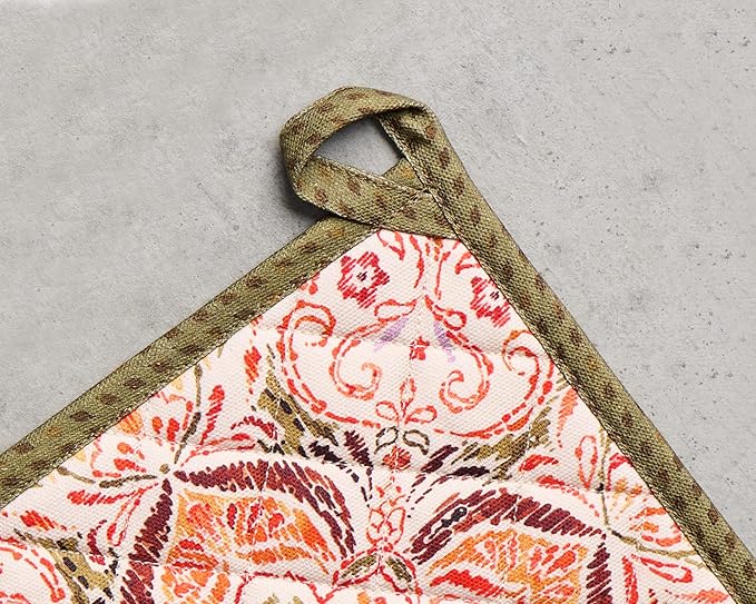 Maison d' Hermine Pot Holders 100% Cotton Heat Resistant Potholders 8" x 8" Hot Pads with Loop for Thanksgiving Christmas Decorations BBQ Cooking Baking Handling Hot Pans (Pack of 1, Damask)