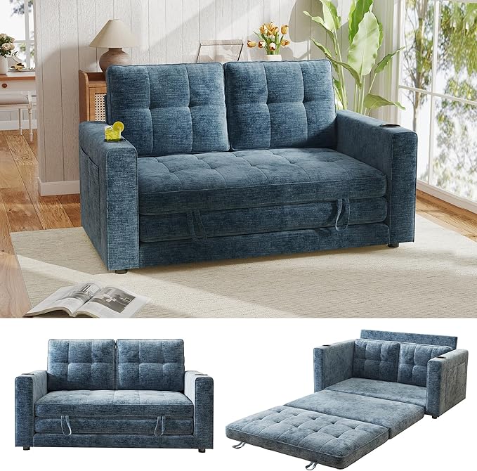 WorthFurni Convertible Sofa Bed,Sleeper Sofa, Floor Sofa Bed for Small Spaces Folding Couch Bed - Blue