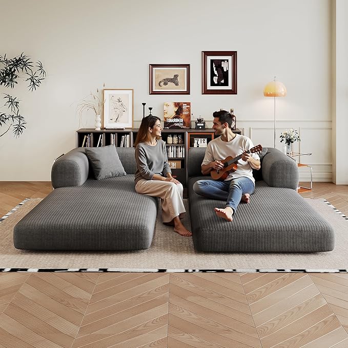 Boneless Couch Sectional Sofa,Convertible Sofa Bed with Sleeper Sofa,Futon Floor Couch Folding Sofas for Living Room,Bedroom,Apartment (Grey, 78.8''W)