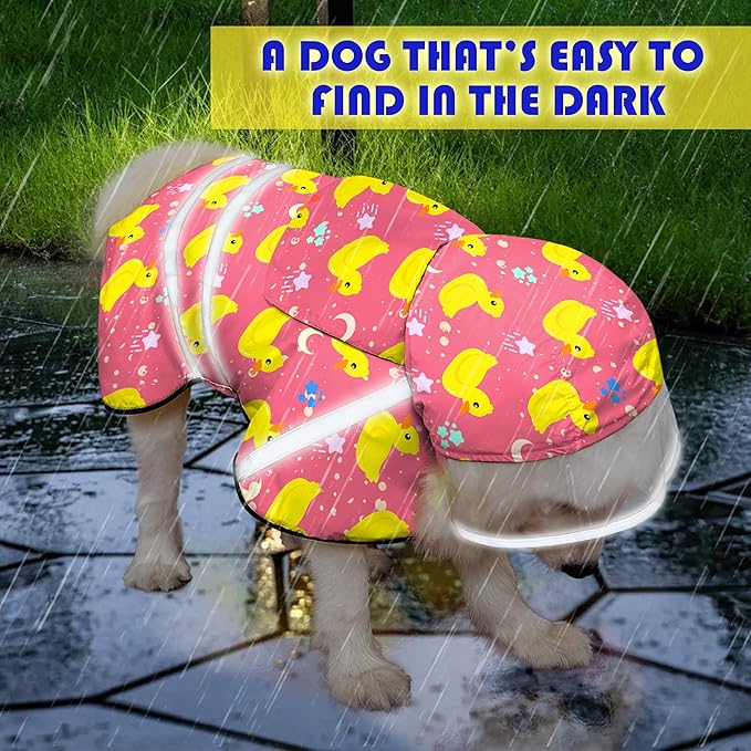 Dog Raincoat, Adjustable Dog Rain Jacket with Clear Hooded Double Layer for Large Medium Small Dogs Puppies, Waterproof Rain Coat Poncho Duck, Pink-M