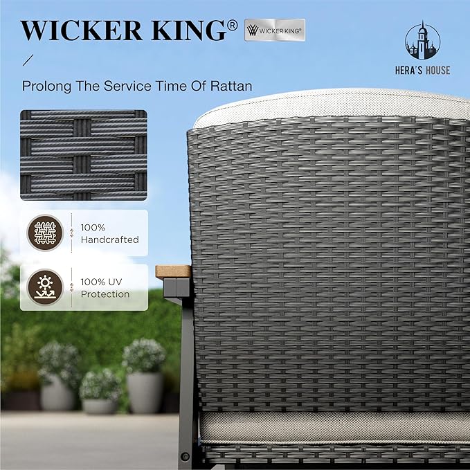 HERA'S HOUSE HDPE Patio Furniture Set, 4-Piece Outdoor Wicker Conversation Couch Set with 57" Fire Pit Table and Thick Cushion, All-Weather Patio Sofa Set for Backyard Garden Deck