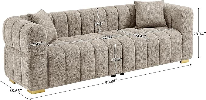 VANOMi 90.94”Cloud Sofa Couch, Modern Deep Seat Boucle Sofa, Oversized Upholstered 3-Seater Comfy Couch Loveseat for Living Room, Bedroom, Office, Apartment, Camel (1 Piece)