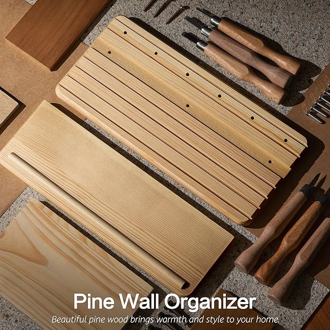 Rebee Vision Decorative Key Holder Wall Mount – Farmhouse 11-Inch Pine Wooden Key Holder for Wall with 6 Hooks & Floating Shelf - Chic and Functional Home Decor Solution (Natural Wood)