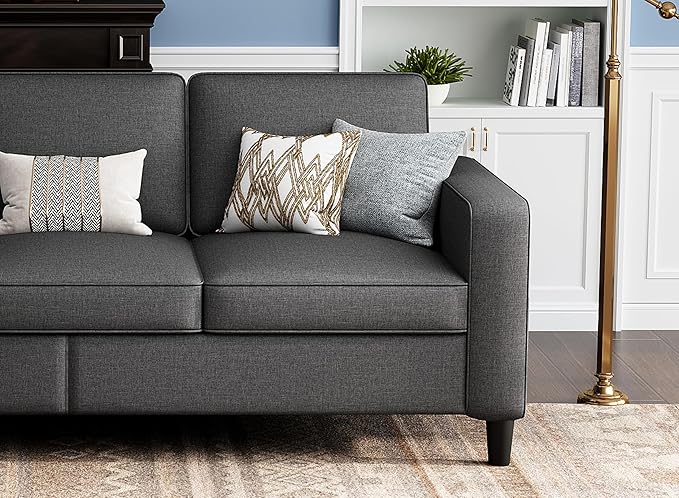 Sectional Sofas Couches for Living Room Convertible 3 Seater L Shaped Couch with Removable Storage Ottoman 78" Dark Grey Modern Linen Sofa for Apartments Studios Dorms Small Spaces