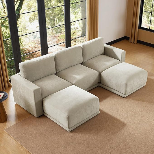 CHITA 116" Sectional Couches for Living Room, Modular Sectional Sofa with Chaise, Comfortable 8-Layer Cushion Structure Design, 5 Seat U Shaped Sectional Couch, Chenille in Taupe