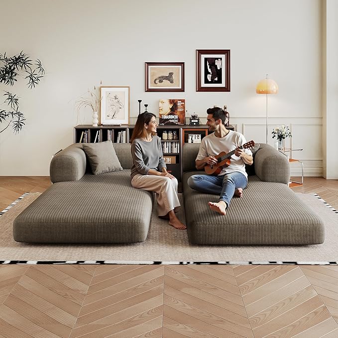 Boneless Couch Sectional Sofa,Convertible Sofa Bed with Sleeper Sofa,Futon Floor Couch Folding Sofas for Living Room,Bedroom,Apartment (Camel, 78.8''W)