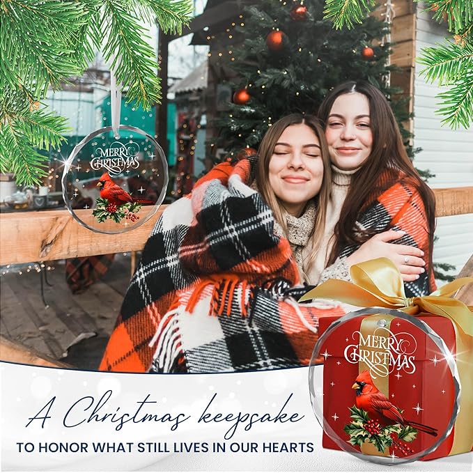 Cardinal Christmas Ornaments 2025 - Christmas Tree Decoration Glass Ornaments - Red Cardinal Decor Glass Ornament, Christmas Birthday Gifts for Women Men, Sympathy Gifts for Loss of Loved One