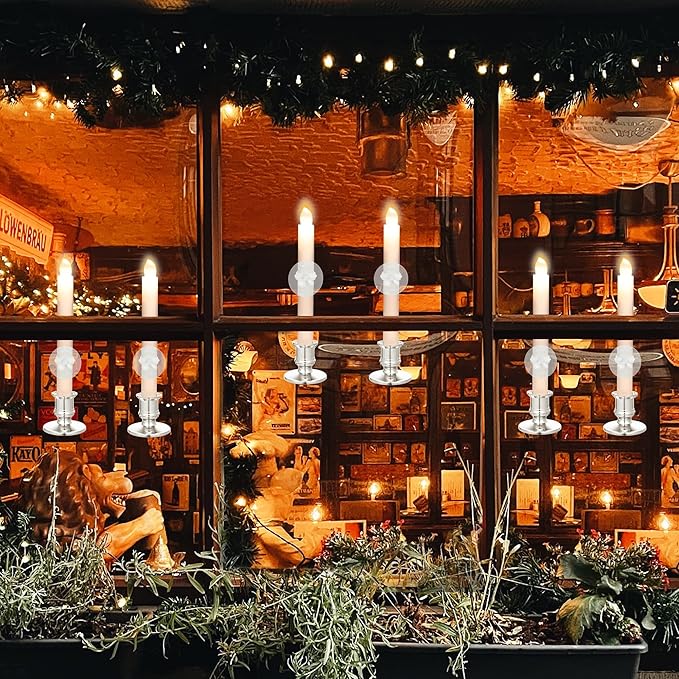 YAUNGEL Window Candles, 20 Pack LED Battery Operated Christmas Candles for Windows with Remote Timer Electric Candle Lights with Removable Candle Holders Suction Cups for Christmas Decorations, Silver