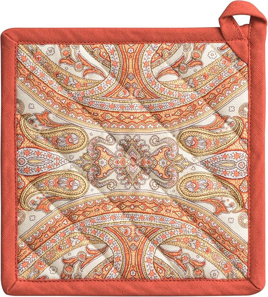 Maison d' Hermine Pot Holders 100% Cotton Heat Resistant Potholders 8" x 8" Hot Pads with Loop for Thanksgiving Christmas Decorations BBQ Cooking Baking Handling Hot Pans (Pack of 1, Kashmir Paisley)