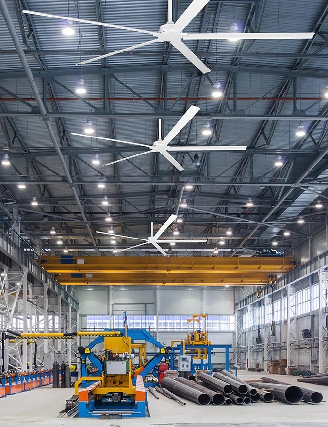 Ceiling Fans Outdoor Waterproof, 84 Inch Industrial Ceiling Fans without Lights, Large White Ceiling Fan No Light with 5 Aluminum Blade, Reverse DC Motor, Outdoor Fans for Patio Shop Garage LivingRoom