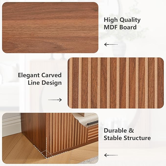 43.3" Console Table with Storage, 2-Tier Wooden Entryway Table with Carving Lines, Mid-Century Modern Accent Rectangular Sofa Table Behind Couch for Foyer, Entrance, Living Room, Hallway (Walnut)