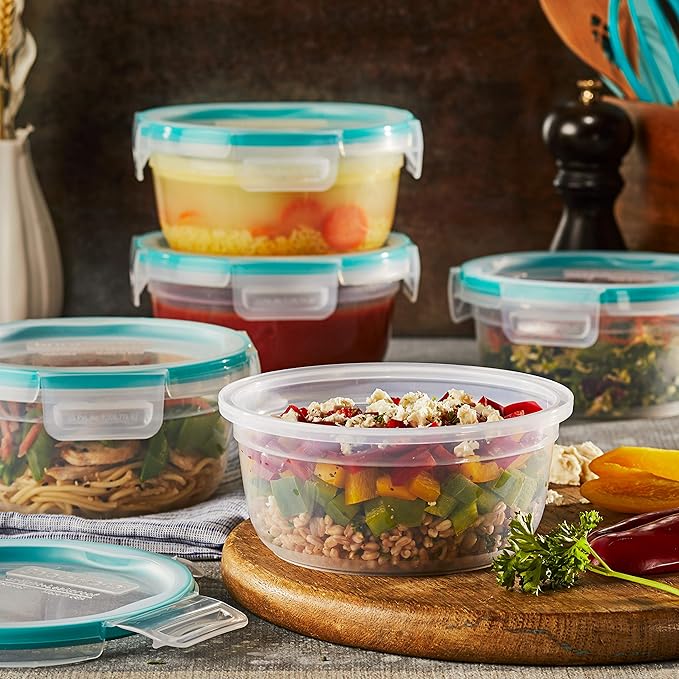 Snapware Total Solutions (5-Pack, 3.8 Cup) Plastic Food Storage Containers Set, Airtight & Leakproof Locking BPA-Free Lids, Freezer Dishwasher Microwave Safe