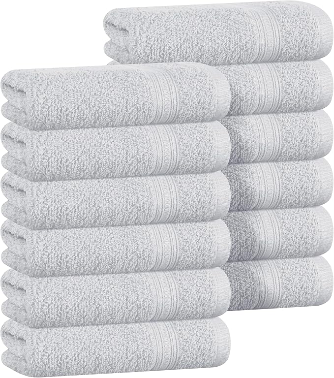 BOUTIQUO Ultra Soft Cotton Washcloths, Contains 12 Piece Face Cloths 12x12 inch, Ideal for Everyday use Face Towels, Compact & Lightweight Multi Purpose Washcloths - Light Grey