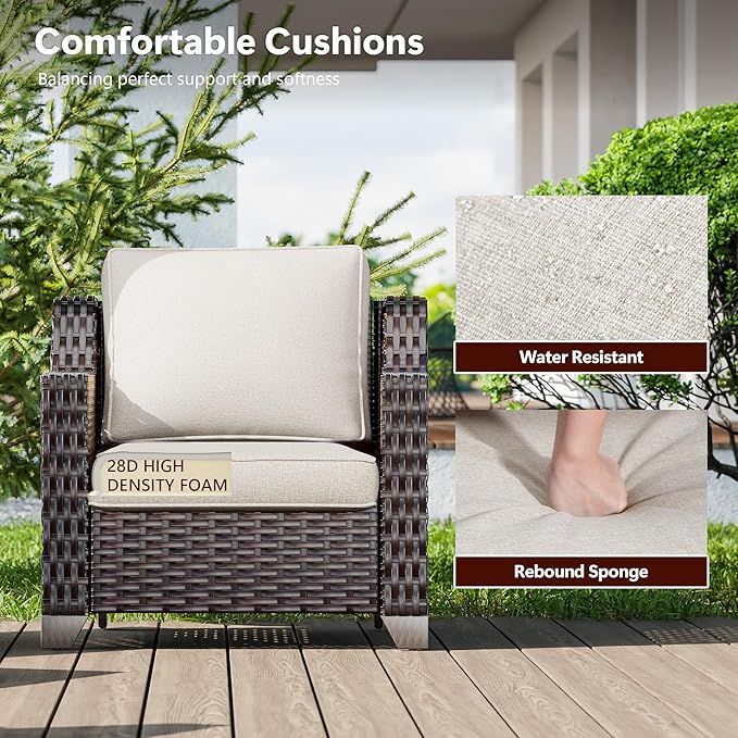 Wicker Patio Chairs Set of 2, Luxury Rattan Patio Furniture with Wide Armrest, Thickened Cushions, Outdoor Chairs for Deck, Porch Use