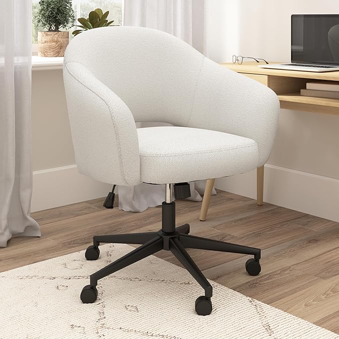 Bush Furniture Mid Century Modern Desk Chair for Home Office, Adjustable Seating with Wheels and Swivel Base, Fairfax Collection, Light Cream Fabric Upholstery