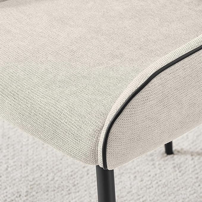 Furniturebox UK Dining Chairs - 2X Beaumont Cream Fabric Black Leg Chairs - Pair of Dining Chairs - Upholstered Polyester Chair - Modern Dining Room Furniture - Contrasting Black Piping