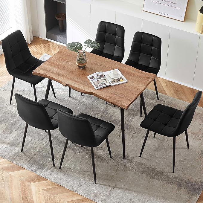 NORDICANA Dining Chairs Set of 6, Modern Black Velvet Kitchen Chairs for 6 Person, Armless Chairs Upholstered Cushion Seat, Metal Legs