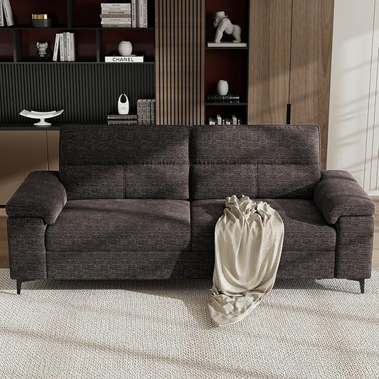 88.97" Modern Sofa Couch for Living Room, Deep Seat Sofa with 8”Cushion, Comfy 2-Seater Chenille Loveseat Sofa with Convertible Armrest, Removable Sofa Cover, High Leg (Dark Gray)