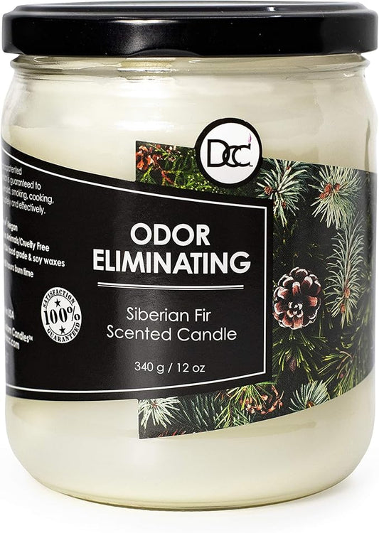 Siberian Fir Odor Eliminating Highly Fragranced Candle - Eliminates 95% of Pet, Smoke, Food, and Other Smells Quickly - Up to 80 Hour Burn time - 12 Ounce Premium Soy Blend