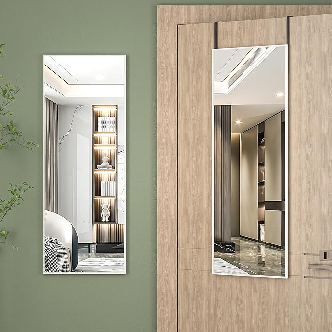 Hasipu Door Mirror Full Length, 44"x 16" Full Body Over The Door Hanging Wall Mounted Mirror for Bedroom, Living Room, Cloakroom, Square White