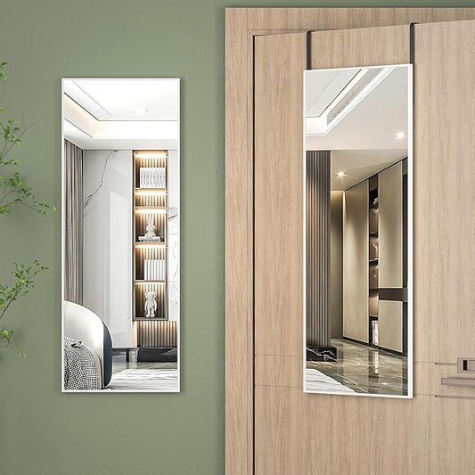 Hasipu Door Mirror Full Length, 44"x 16" Full Body Over The Door Hanging Wall Mounted Mirror for Bedroom, Living Room, Cloakroom, Square White