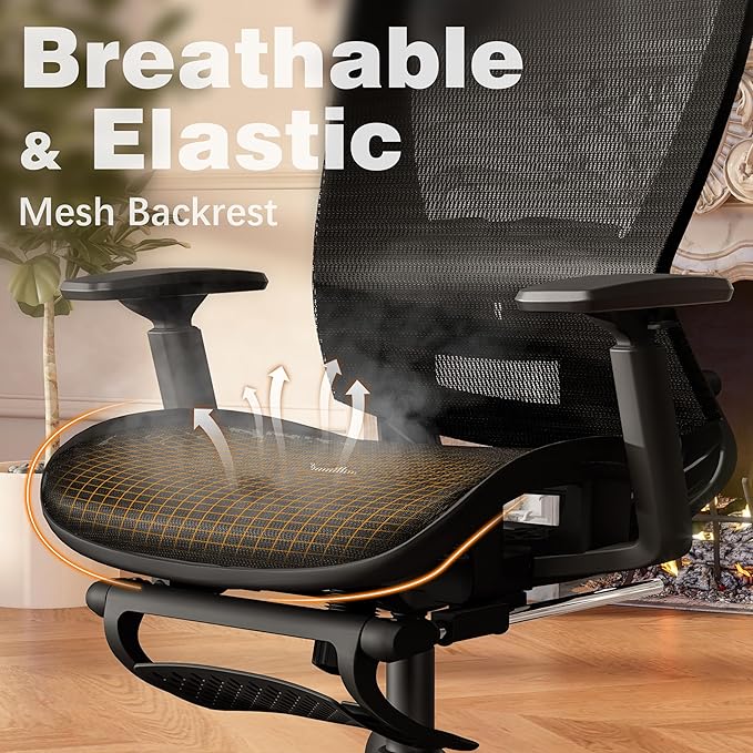 ELABEST T96E Ergonomic Mesh Office Chair with Adjustable Headrest & Footrest,Sturdy Computer Desk Chair - Adjustable Lumbar Support & Armrests,Comfort Wide Seat,Swivel Home Office Chair
