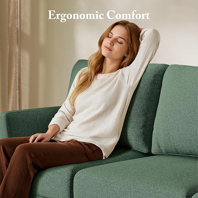 3 Seater Sofa Couch with Deep Seats, 89" Mid Century Modern Upholstered Sofa with Armrests, Comfy Couches for Living Room, Bedroom, Apartment and Office (Green)