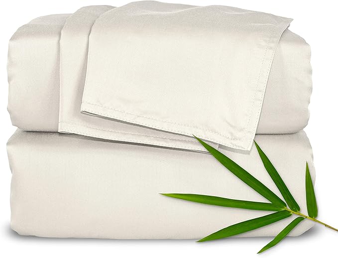 Pure Bamboo Twin XL Sheets, Genuine 100% Organic Viscose Derived from Bamboo Bed Sheet Set, Luxuriously Soft & Cooling, Double Stitching, 2 Year Quality Promise (Twin XL, Ivory)