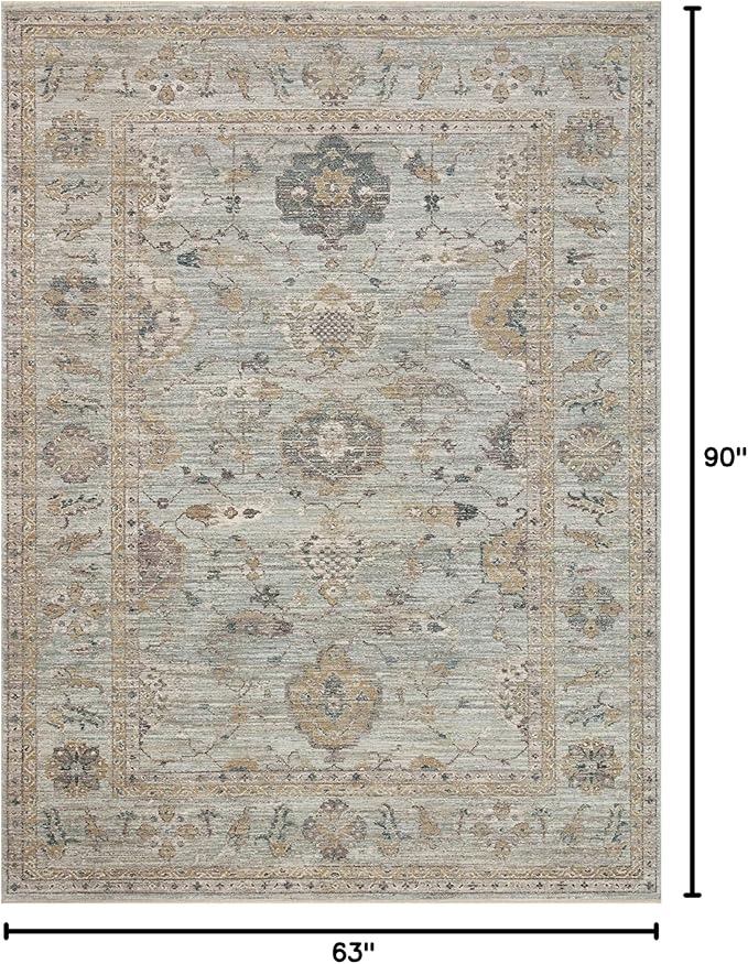 Loloi Magnolia Home by Joanna Gaines Millie Collection MIE-02 Sky/Gold 5'-3" x 7'-6", .25" Pile Height, Area Rug