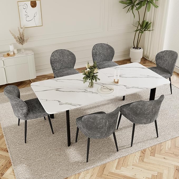 Dining Chairs Set of 4, Modern Fabric Dining Room Chairs with Curved Backrest Well-Padded Seat, Upholstered Kitchen Chairs for Living Dining Room, Grey