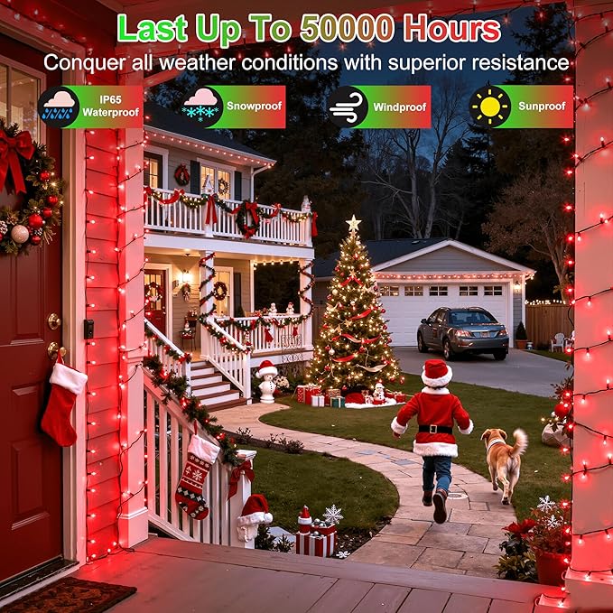 240FT 750LED Christmas Lights,12 Modes Red Outdoor String Lights with Timer & Dimmable, Waterproof Green Wire Christmas String Lights for Indoor Tree Xmas Patio Fence Balcony Garden Party Decor Red