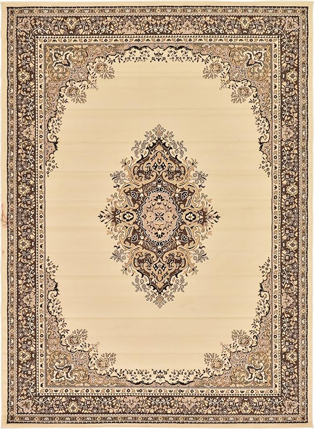 Unique Loom Reza Collection Traditional Persian Style Area Rug, Rectangular 7' 1" x 10' 0", Ivory/Brown