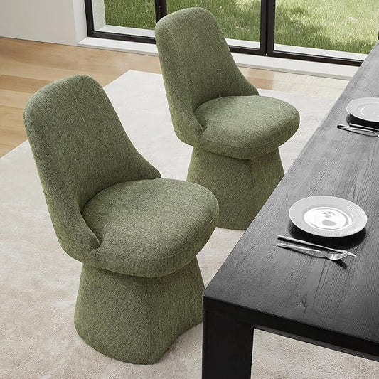 Swivel Dining Chairs Set of 2, Upholstered Mid Century Modern Deskchair with High Back, Linen Fabric Kitchen Chairs for Dining Room, Bedroom, Dressing Room, Moss Green