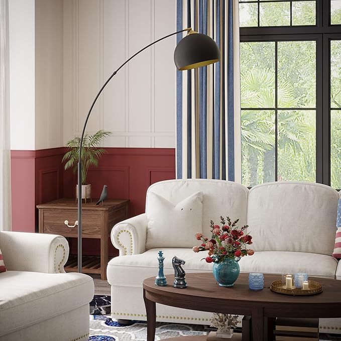 GETINLIGHT Inlight 66" Modern Black Metal Arc Floor Lamp with Inner Gold Metal Shade and Black Marble Base, Bulb Not Included, IN-0806-1-BK