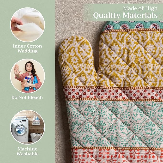 Maison d' Hermine Oven Gloves 100% Cotton Oven Mitt 7" x 13" with Loop Heat Resistant, BBQ, Cooking Gloves, Baking, Grilling, Kitchen, Handling Hot Pans Spring/Summer (Pack of 1, Provence)