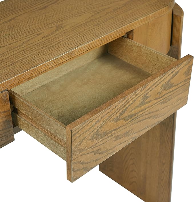 Merax 55" Entryway Table with Oval Top and 2 Drawers, Natural Wood Grain Finish Console Table with Fluted Design for Entryway and Living Room (Pine Wood)