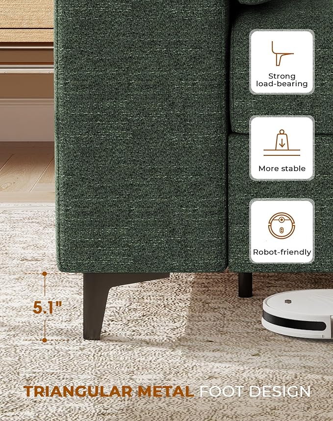 88.97" L Shaped Sectional Couches for Living Room, Deep Seat Sofa with Big Storage Ottoman & 8”Cushion, Comfy 2-Seater Chenille Loveseat, Convertible Armrest, Removable Cover for Small Space(Green)