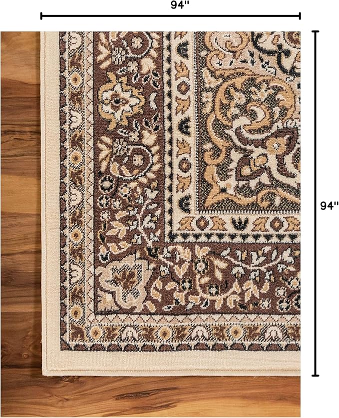 Unique Loom Reza Collection Traditional Persian Style Area Rug, Square 8' 0" x 8' 0", Ivory/Brown
