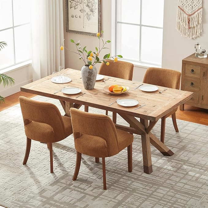 VKNOW Wooden Dining Chairs Set of 4, Modern Fabric Upholstered Dining Room Chair Kitchen Chairs, Farmhouse Dinner Chair for Kitchen Dining Room, Orange