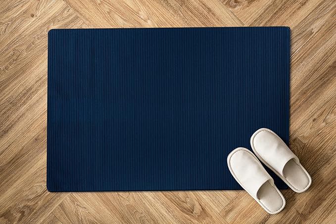 Non Slip Navy Solid Rubber Back Thing Landing Mat for Staircase 3x3 for Entryway, Rug for Bathroom, Stain Resistant Easy Cleaning Non Shedding Carpet Navy 3 x 3